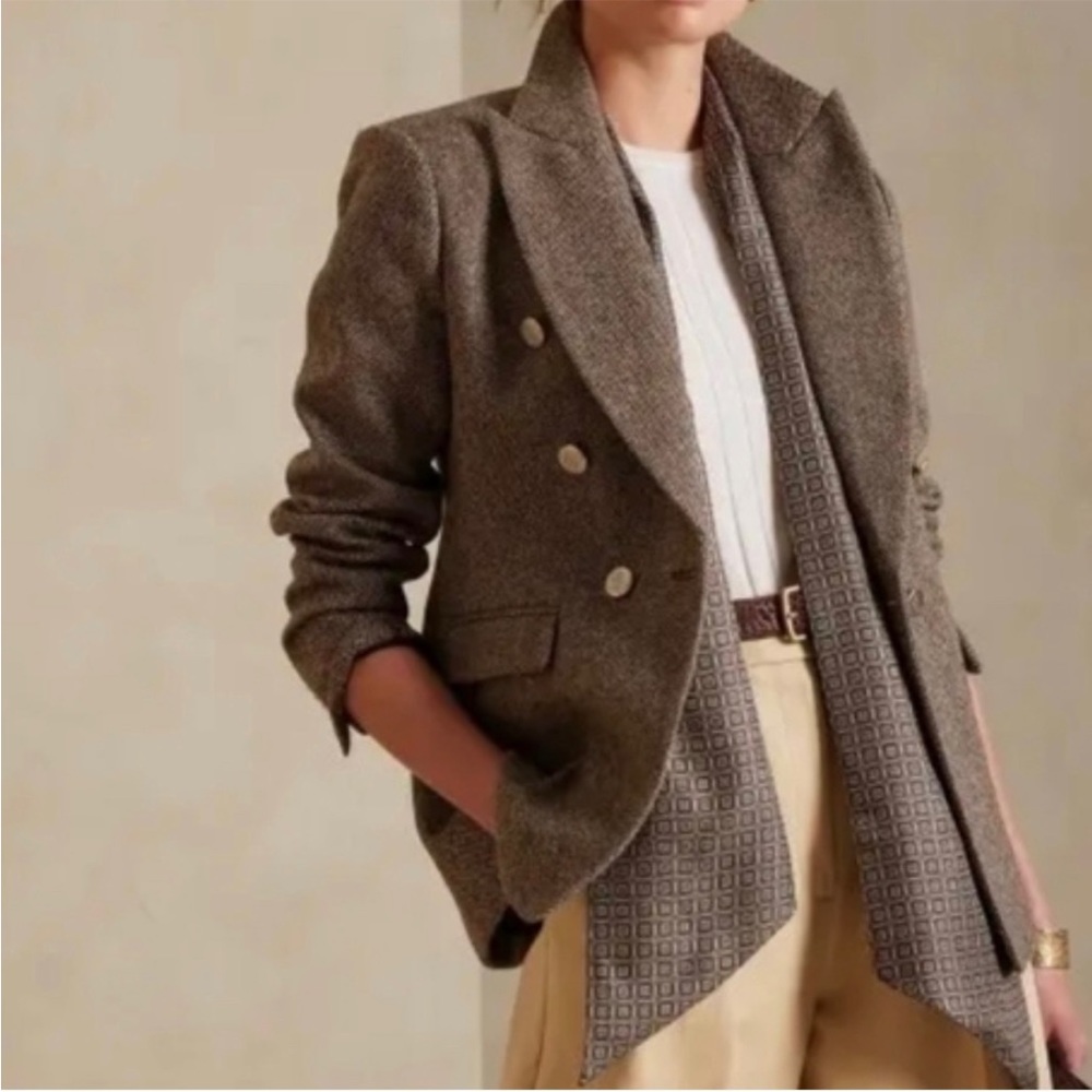 BANANA REPUBLIC ICON HERRINGBONE WOOL BLAZER